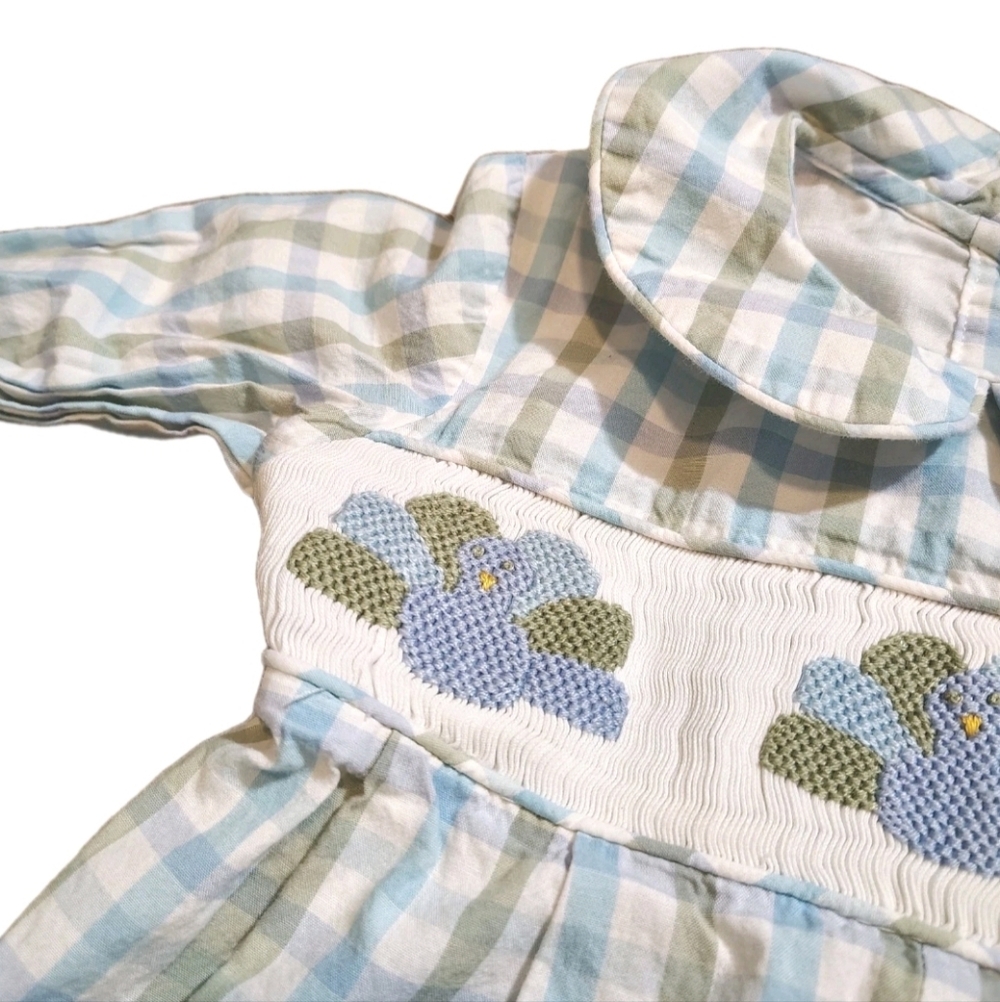 Cecil and Lou Boys Turkey Smocked Gingham Romper 18 Months Preppy